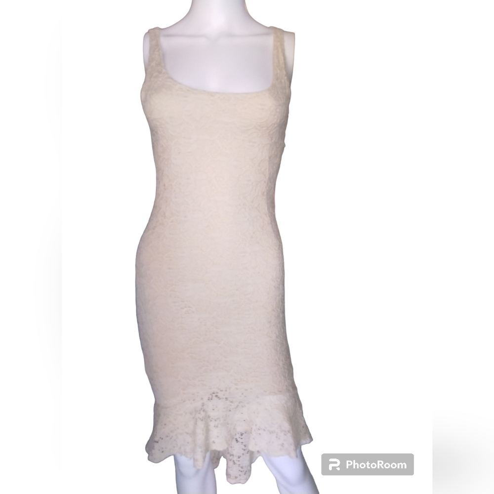 High low cream lace dress M‎ elegant with lining